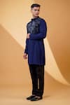 Shop_MENERO_Blue Linen Pintex Embroidered Pintuck Dabka Work Kurta And Pant Set _Online_at_Aza_Fashions