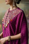 Shikha Mehta_Purple Silk Chanderi Embroidered Thread Adira Printed Asymmetric Cape With Pant _Online_at_Aza_Fashions