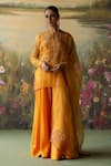 Buy_Shikha Mehta_Yellow Silk Chanderi Embroidered Thread Kurta Round Baani Sharara Set _at_Aza_Fashions