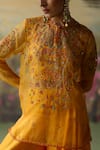 Shop_Shikha Mehta_Yellow Silk Chanderi Embroidered Thread Kurta Round Baani Sharara Set _Online_at_Aza_Fashions