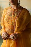 Shikha Mehta_Yellow Silk Chanderi Embroidered Thread Kurta Round Baani Sharara Set _at_Aza_Fashions