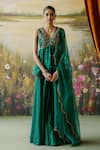 Buy_Shikha Mehta_Green Peplum And Sharara Silk Chanderi Embroidered Ilyana Paisley Kurta Set _at_Aza_Fashions