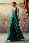 Shikha Mehta_Green Peplum And Sharara Silk Chanderi Embroidered Ilyana Paisley Kurta Set _Online_at_Aza_Fashions