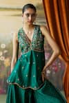 Buy_Shikha Mehta_Green Peplum And Sharara Silk Chanderi Embroidered Ilyana Paisley Kurta Set _Online_at_Aza_Fashions