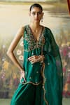 Shop_Shikha Mehta_Green Peplum And Sharara Silk Chanderi Embroidered Ilyana Paisley Kurta Set _Online_at_Aza_Fashions