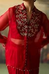 Shikha Mehta_Red Shirt Silk Organza Embroidered Thread Shirt Inika Yoke Draped Skirt Set _at_Aza_Fashions