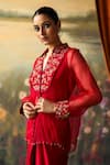 Buy_Shikha Mehta_Red Shirt Silk Organza Embroidered Thread Shirt Inika Yoke Draped Skirt Set 