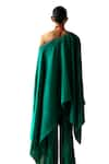 Shikha Mehta_Green Silk Chanderi Embroidered Thread Kaftan One Kaeh Asymmetric With Pant _Online_at_Aza_Fashions