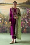 Buy_Shikha Mehta_Purple Kurta And Pant Silk Chanderi Embroidered Thread Mahika Paisley Set _at_Aza_Fashions