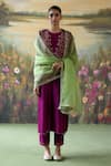 Buy_Shikha Mehta_Purple Kurta And Pant Silk Chanderi Embroidered Thread Mahika Paisley Set _Online_at_Aza_Fashions