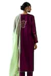 Shop_Shikha Mehta_Purple Kurta And Pant Silk Chanderi Embroidered Thread Mahika Paisley Set _Online_at_Aza_Fashions