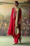 Buy_Shikha Mehta_Red Kurta And Pant Silk Chanderi Embroidered Thread V-neck Miraya Floral Set _at_Aza_Fashions