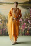 Buy_Shikha Mehta_Yellow Kurta And Pant Silk Chanderi Embroidered Naveli Floral Mandala Set _at_Aza_Fashions