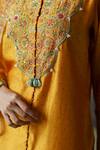 Shop_Shikha Mehta_Yellow Kurta And Pant Silk Chanderi Embroidered Naveli Floral Mandala Set _Online_at_Aza_Fashions