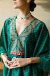 Shikha Mehta_Green Kaftan Silk Chanderi Embroidered Navi Fringe Short And Cowl Pant Set _at_Aza_Fashions