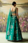 Shop_Shikha Mehta_Green Blouse And Lehenga Raw Silk Embroidered Thread Nazma Floral Paisley Set _at_Aza_Fashions