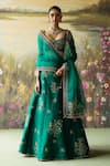 Shikha Mehta_Green Blouse And Lehenga Raw Silk Embroidered Thread Nazma Floral Paisley Set _Online_at_Aza_Fashions