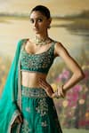 Shikha Mehta_Green Blouse And Lehenga Raw Silk Embroidered Thread Nazma Floral Paisley Set _at_Aza_Fashions