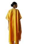 Buy_Shikha Mehta_Yellow Kaftan And Pant Silk Chanderi Embroidered Thread Ruth Floral Vine & Set _Online_at_Aza_Fashions