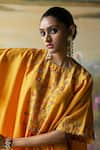 Shikha Mehta_Yellow Kaftan And Pant Silk Chanderi Embroidered Thread Ruth Floral Vine & Set _at_Aza_Fashions