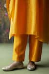 Buy_Shikha Mehta_Yellow Kaftan And Pant Silk Chanderi Embroidered Thread Ruth Floral Vine & Set 