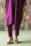 Shikha Mehta_Purple Silk Embroidered Thread V-neck Tisya Flower Kaftan And Cigarette Pant Set _at_Aza_Fashions