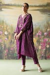 Shop_Shikha Mehta_Purple Silk Embroidered Thread V-neck Tisya Flower Kaftan And Cigarette Pant Set 