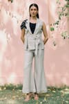 Buy_Studio Radical_Grey Jacket And Pant Shimmer Silk Embroidered Bead Lapel Collar Work Set _at_Aza_Fashions