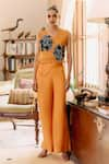 Buy_Studio Radical_Orange Bib Organza Embroidered Applique V Neck Work And Pant Set _at_Aza_Fashions