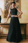 Buy_Studio Radical_Black Blouse Organza Embellished Sequin Blouse Cut-out Lehenga Set _at_Aza_Fashions