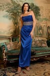 Buy_Vesture_Blue Satin, Crepe Crystals Cowl Neck Embellished Gown _at_Aza_Fashions