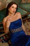 Buy_Vesture_Blue Satin, Crepe Crystals Cowl Neck Embellished Gown _Online_at_Aza_Fashions