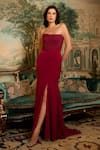 Buy_Vesture_Magenta Georgette Crystals Off-shoulder Tassel Embellished Gown _at_Aza_Fashions