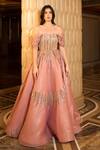 Buy_Vesture_Rose Gold Imported Shimmer Organza Embroidery Crystals Sequin Ball Gown _at_Aza_Fashions