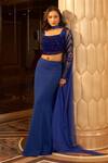 Buy_Vesture_Blue Tulle Blouse Embroidery Crystal Square Neck Tassel And Skirt Set _at_Aza_Fashions