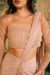 Buy_Vesture_Rose Gold Tulle Blouse And Metallic Jersey Saree Embroidery Pre-draped With _Online_at_Aza_Fashions