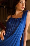 Buy_Vesture_Blue Tulle And Imported Satin Embroidery Crystal Pre-draped Saree With Corset _Online_at_Aza_Fashions