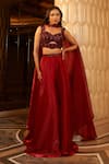 Buy_Vesture_Red Metallic Shimmer Organza Embroidery Crystal Tonal Blouse And Sharara Set _at_Aza_Fashions