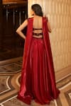 Shop_Vesture_Red Metallic Shimmer Organza Embroidery Crystal Tonal Blouse And Sharara Set _at_Aza_Fashions