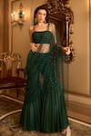 Buy_Vesture_Green Tulle And Shimmer Chiffon Embroidery Crystal Trellis Blouse And Sharara Set _at_Aza_Fashions