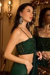 Shop_Vesture_Green Tulle And Shimmer Chiffon Embroidery Crystal Trellis Blouse And Sharara Set _at_Aza_Fashions