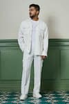 Asuka_White Biscuit Crepe Geometric Texture Jacket With Trouser _Online_at_Aza_Fashions