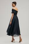 Shop_Brinda Sneha_Black Organza Pain Asymmetric Astrid Draped Bodice Dress _at_Aza_Fashions