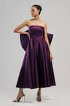 Buy_Brinda Sneha_Purple Bridal Satin Plain Straight Neck Esther Big Bow Applique Dress _at_Aza_Fashions