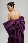 Shop_Brinda Sneha_Purple Bridal Satin Plain Straight Neck Esther Big Bow Applique Dress _at_Aza_Fashions