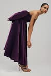 Brinda Sneha_Purple Bridal Satin Plain Straight Neck Esther Big Bow Applique Dress _Online_at_Aza_Fashions