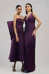 Buy_Brinda Sneha_Purple Bridal Satin Plain Straight Neck Esther Big Bow Applique Dress _Online_at_Aza_Fashions