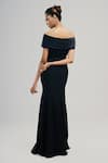 Shop_Brinda Sneha_Black Textured Crepe And Bridal Satin Plain Straight Neck Diana Off Shoulder Gown _at_Aza_Fashions