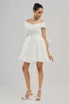 Buy_Brinda Sneha_White Foil Organza Plain Spread V Neck Ivy Pleated Short Dress _at_Aza_Fashions