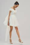 Brinda Sneha_White Foil Organza Plain Spread V Neck Ivy Pleated Short Dress _Online_at_Aza_Fashions